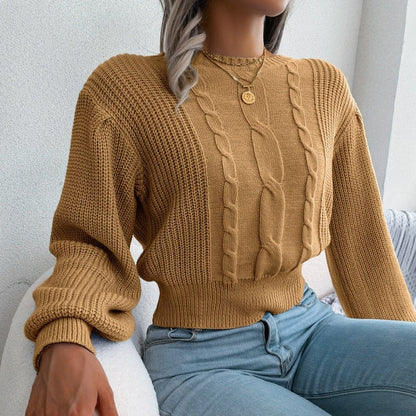 Elegante jersey de cachemira beige con trenzas para mujer | Ideal para otoño/invierno