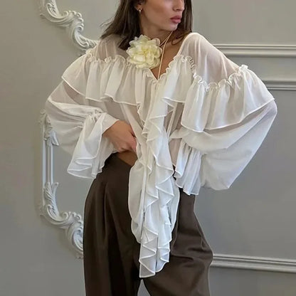Sheer Chiffon Ruffle Blouse