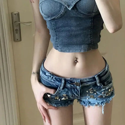 Retro Skinny Denim Shorts