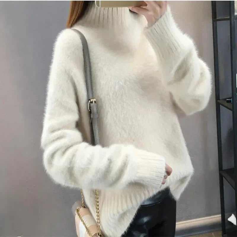 Winter Mink Faux Cashmere Thick Sweater Women Jumper White Pull Femme Loose Pullover Knitted Fluffy Sweaters For Women Winter