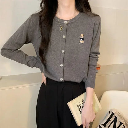 Spring Autumn Women’s Knitted Cardigan  Korean Single Breasted Long Sleeve Jumper Woman Chic Round Neck Cardigans Outwear