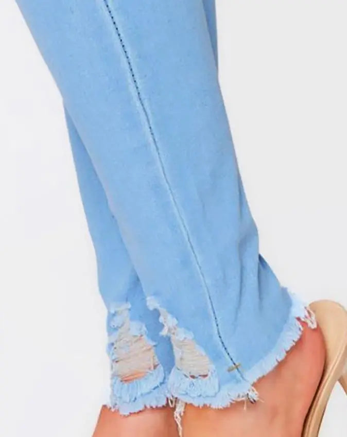 Women's Skinny High-Waist Ripped Jeans with Buttons | Great for Casual Days