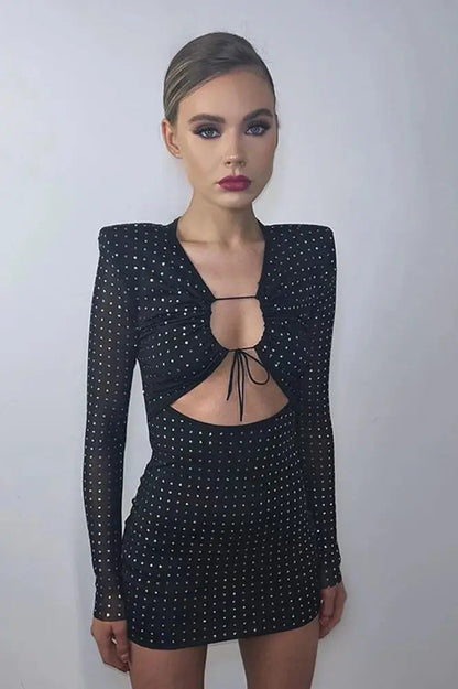 Sequined Mini Dress with Hollow Straps