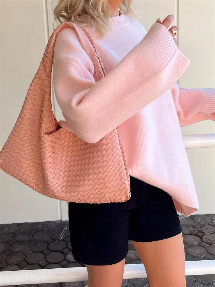 Pink Knitwear Sweater Pullover For Women Long Sleeve Fashion Loose Patchwork Cute Y2k Top Female Knit Elegant Pullover New