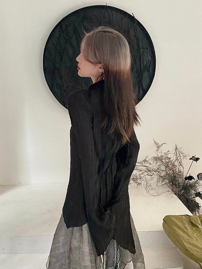 Voguable Gothic Black Shirt Yamamoto Style Dark Aesthetic Blouse Irregular Designer Clothes Emo Alt Clothes Grunge Tops Y2k