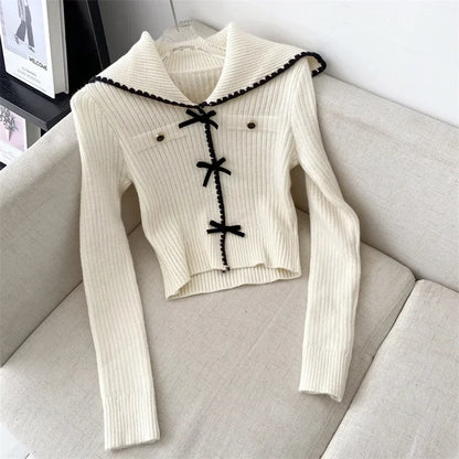 Voguable  Pink Sweet Cardigan Long Sleeve Y2k High Waist Knitted Coats Tops Japan Style Bow Sweaters Kawaii Slim Fit Women