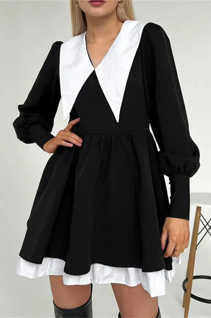 Vintage Mini Dress with Turn-Down Collar