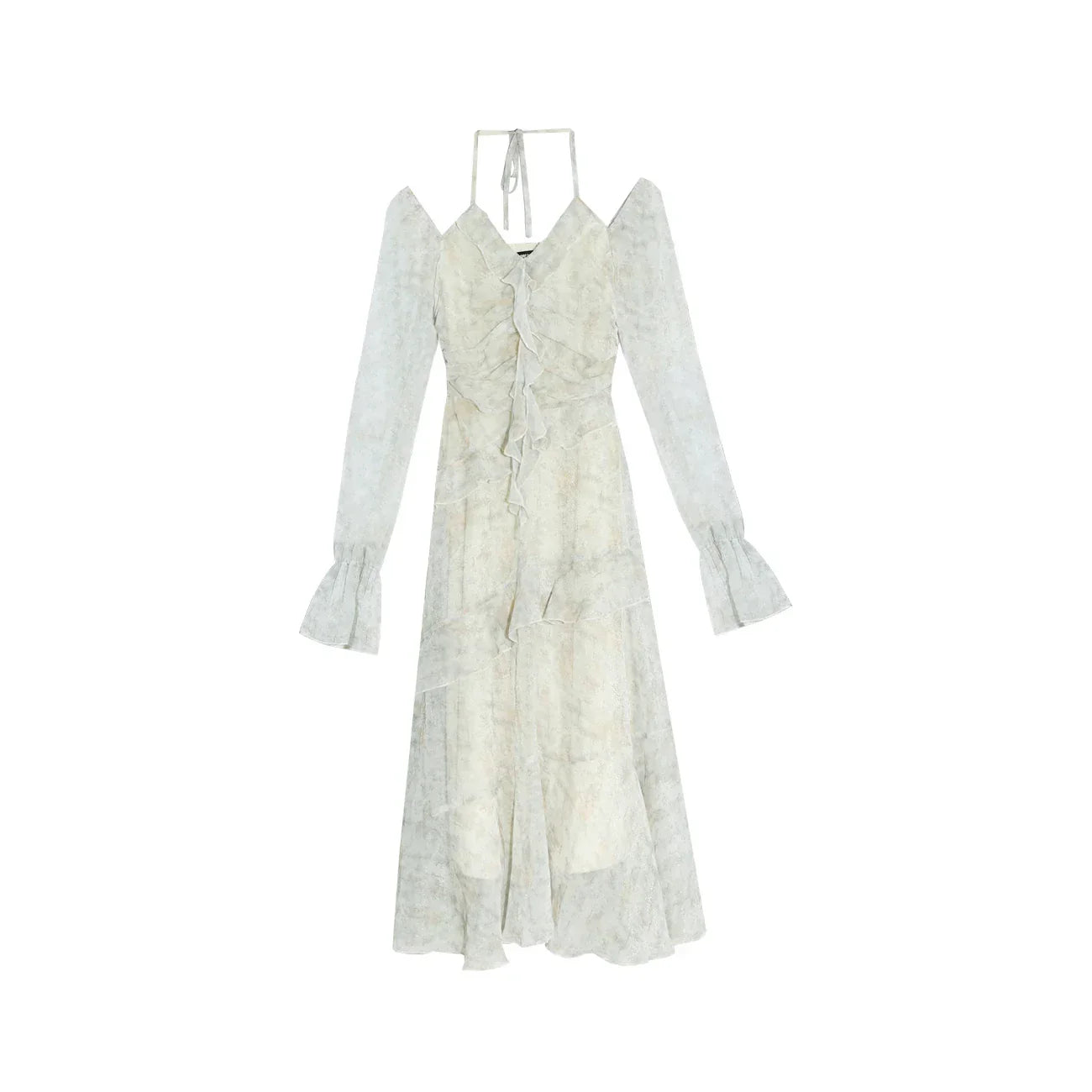 Voguable Y2K Ruffles Irregular Short Dress Tie Dye Flare Sleeves Elegant Party Dress Prom Robe Halter Vestidos