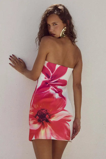 Strapless Patchwork Backless Club Mini Dress