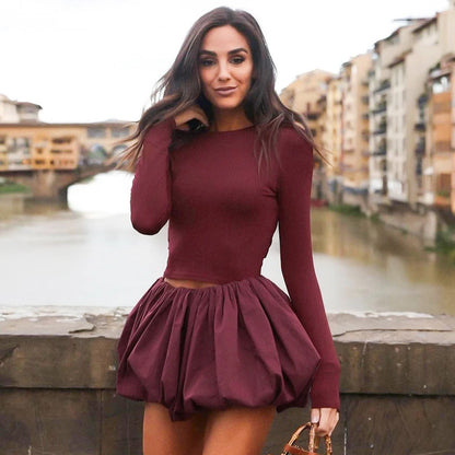 Woman Skirt Two Pieces Set Tight Backless Twist Crop Top High Waist Bud Skirt Elegant Suit Solid Lady Autumn Fashion New