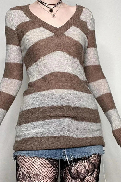 Striped V Neck Mini Dress