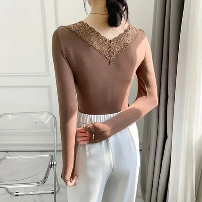 First Layer Winter Women’s Thermal Men Winter Clothes Thin Modal Lace Lingerie Women Thermal Shirt Clothing Top Woman