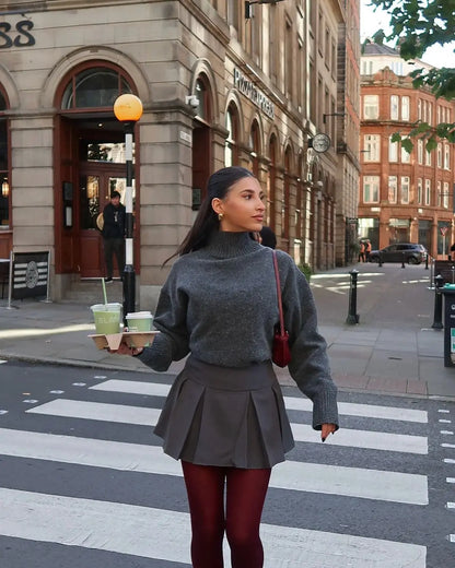 Autumn New Women Winter Solid Loose Sweater Casual High Collar Long Sleeves Female Short Pullover Lady High Street Knitwear
