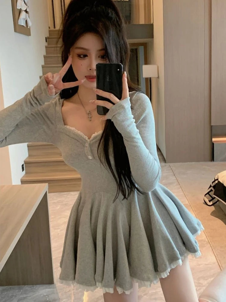 Women Fashion Mini Y2K Dress Autumn Spring New Vestidos Female Elegant Chic Slim Sexy Clothes