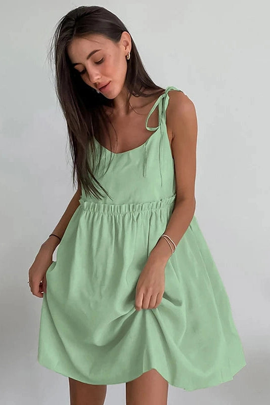 Spaghetti Strap Loose Mini Dress with Lace Up Detail
