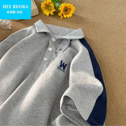 Short-sleeved polo shirt half high lapel T-shirt trendy brand trend versatile five-point half sleeve y2k tops