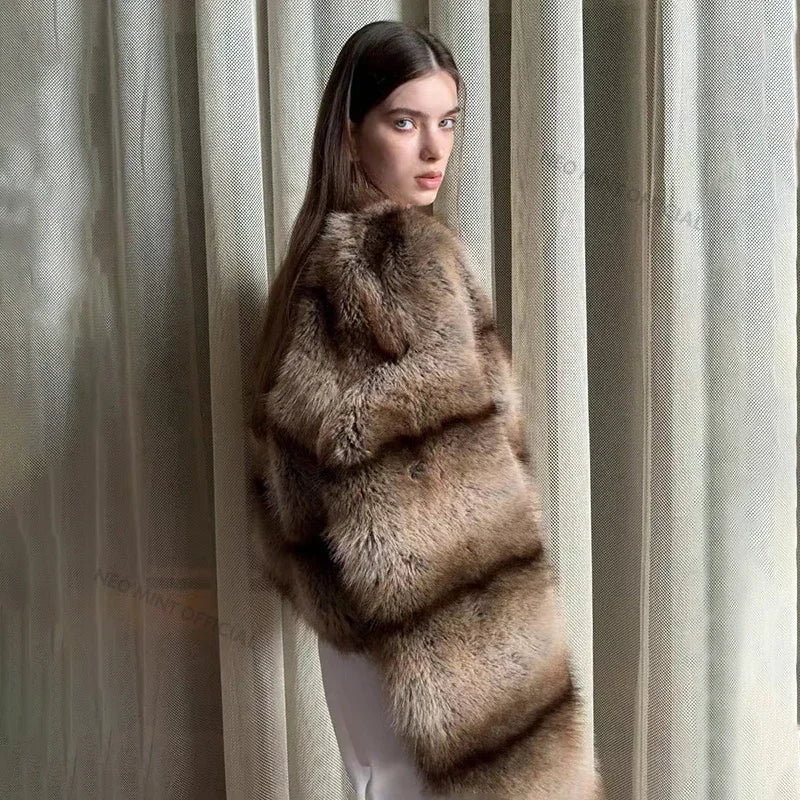 Winter Warm Fluffy Faux Fur Coat Women Softly Warm Furry Fox Fur Outerwear Jacket High Quality Brand Overcoats