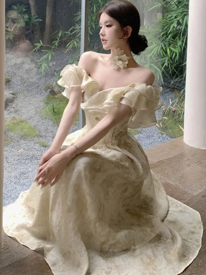 Summer New Floral Midi Dresses for Women Elegant Casual Birthday Party Dress Vintage Chic A-Line Prom Robe Wedding Vestido Mujer