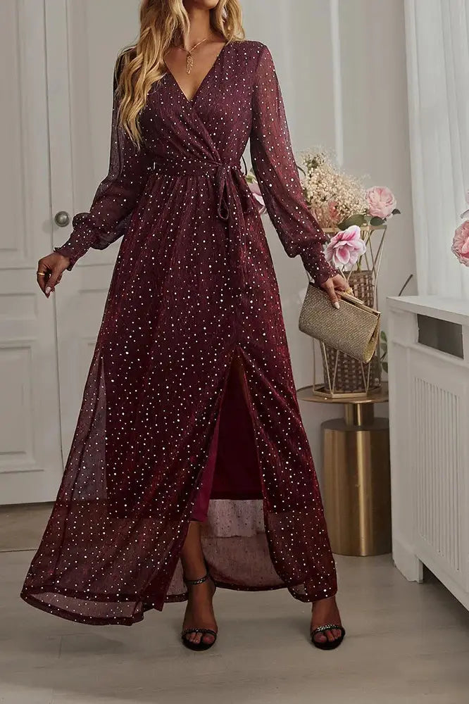 Sequin V Neck Midi Dress