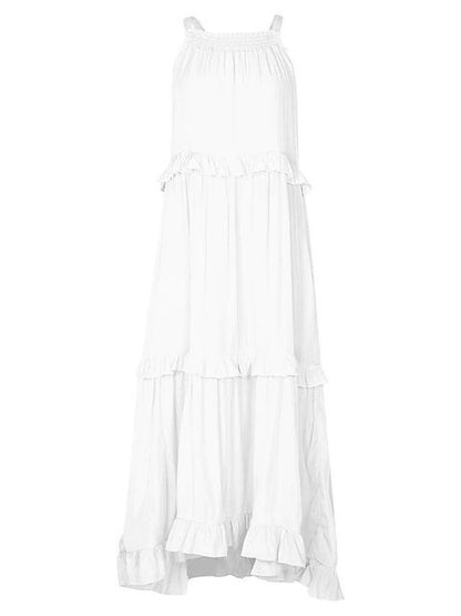 Summer Vacation Style Halter Neck Long Dresses Women Fashion Backless Leace-up Loose Ruffles Beach Dress Elegant Ladies Vestidos