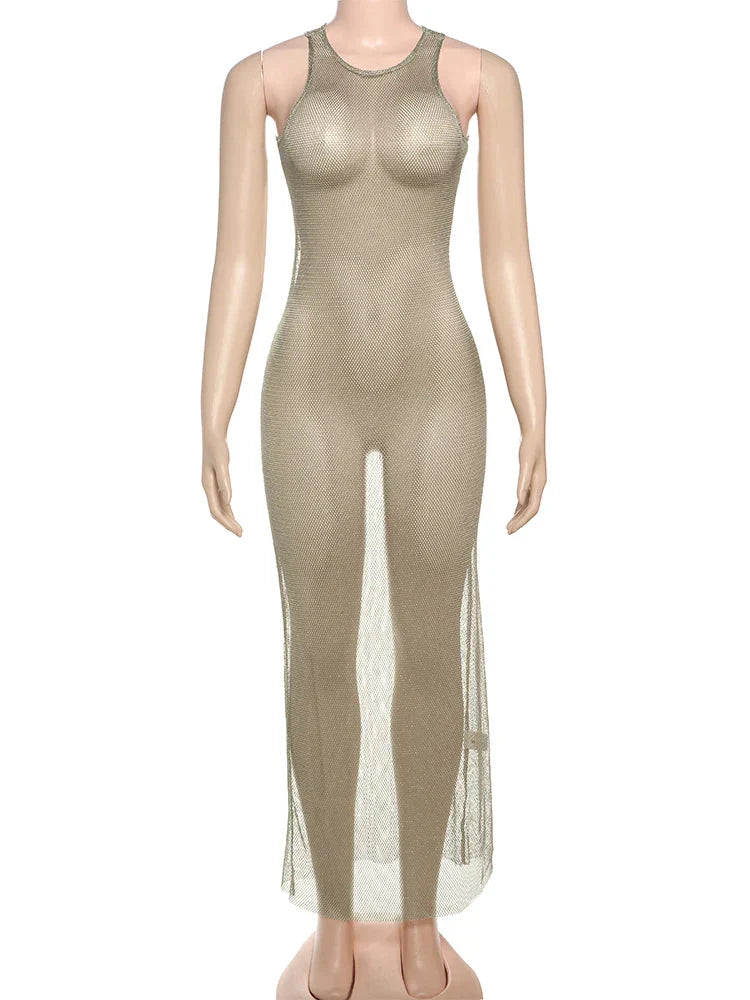 Hottie Coquette Dress Y2K Bright Silk Music Festivals Hipster Midnight Sleeveless Hollow Clubwear Vestidos