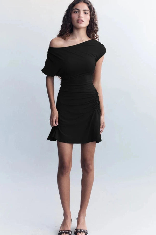Sleeveless One Shoulder Irregular Slim Mini Dress