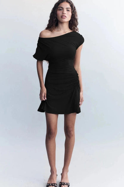 Sleeveless One Shoulder Irregular Slim Mini Dress