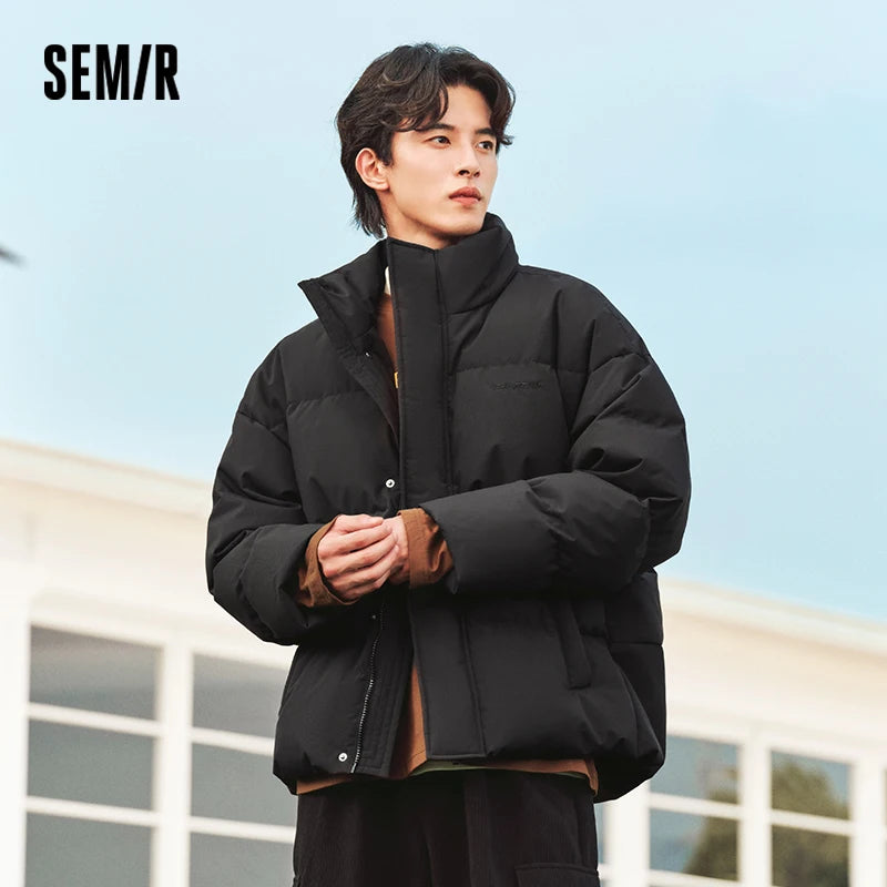 Down Jacket Men  Winter New Contrast Color Texture Printing Couple Puffer Coat Thick Outerwear Trendy Down Jacket