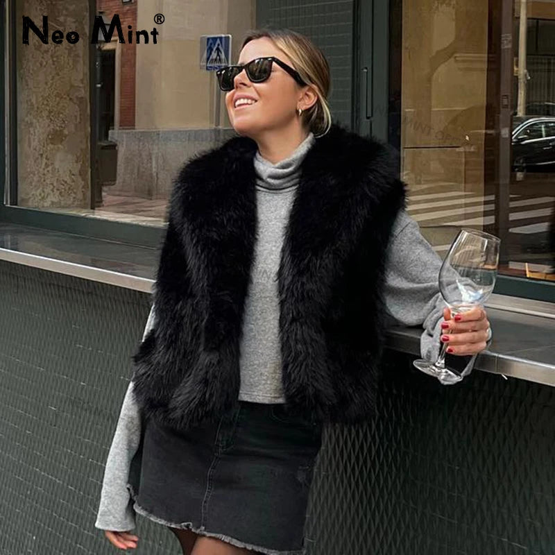 Faux Fur Vest Women  Winter Warm Fake Fox Fur Sleeveless Jacket Coats Chic Fluffy Waistcoat Autumn Outerwear Gilets