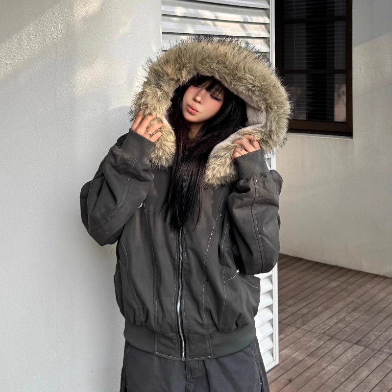 Fur Collar Fleece Parka Coat