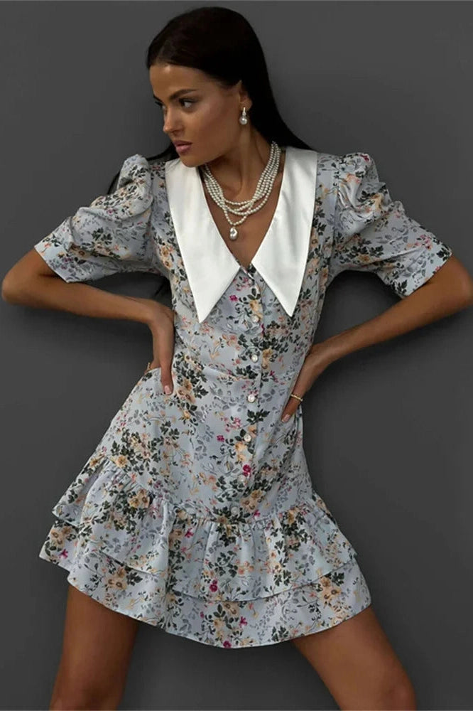 V-Neck Short Sleeve Mini Dress