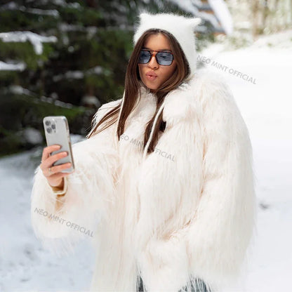 Winter Furry Faux Fur Coat Long Women Luxury Brand Tassels Fluffy Fur Jacket Female Streetwear Super Warm Overcoat