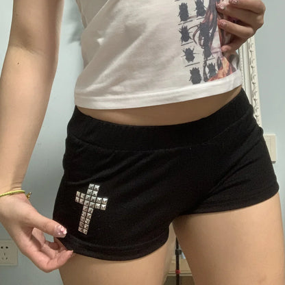Y2K Gothic Studded Denim Shorts