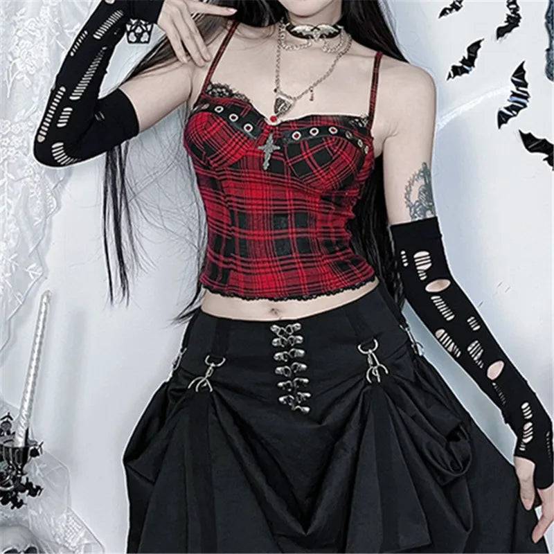 Plaid Sling Crop Corset