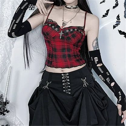 Plaid Sling Crop Corset
