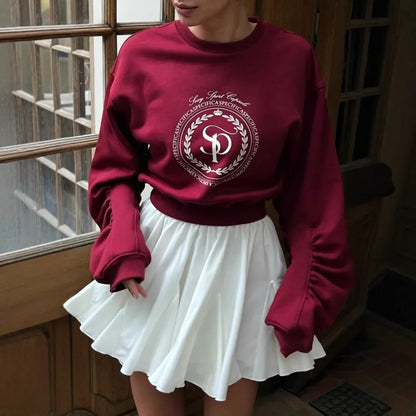 Spring new European and American women's sweatshirt, a laid-back American letter print short round-neck top for ladies