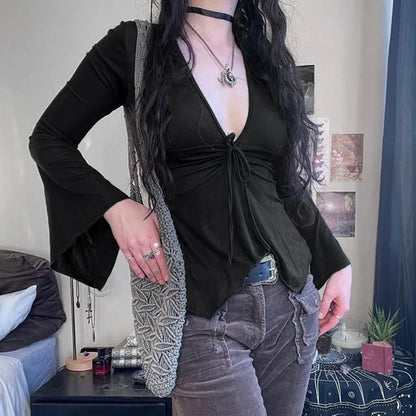 Shirred V-Neck Crop Blouse