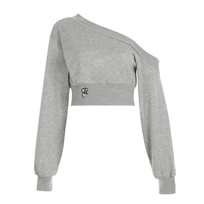 Fashion Trendy Women¡¯s Top Tees Long Sleeve Simple Skew Collar Solid One-Shoulder Comfortable Blouses Causal
