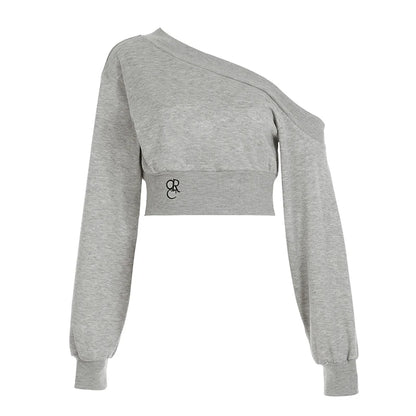 Fashion Trendy Women¡¯s Top Tees Long Sleeve Simple Skew Collar Solid One-Shoulder Comfortable Blouses Causal
