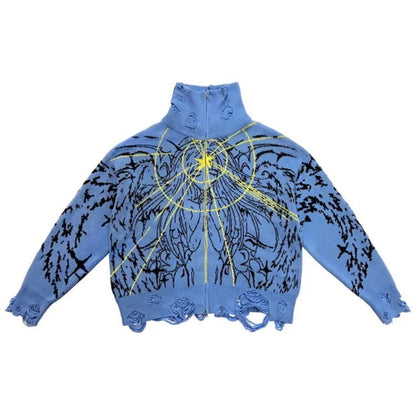 Y2K Angel Cartoon Print Zipper Coat