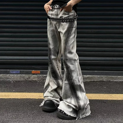 Contrast Color Flared Denim Pants