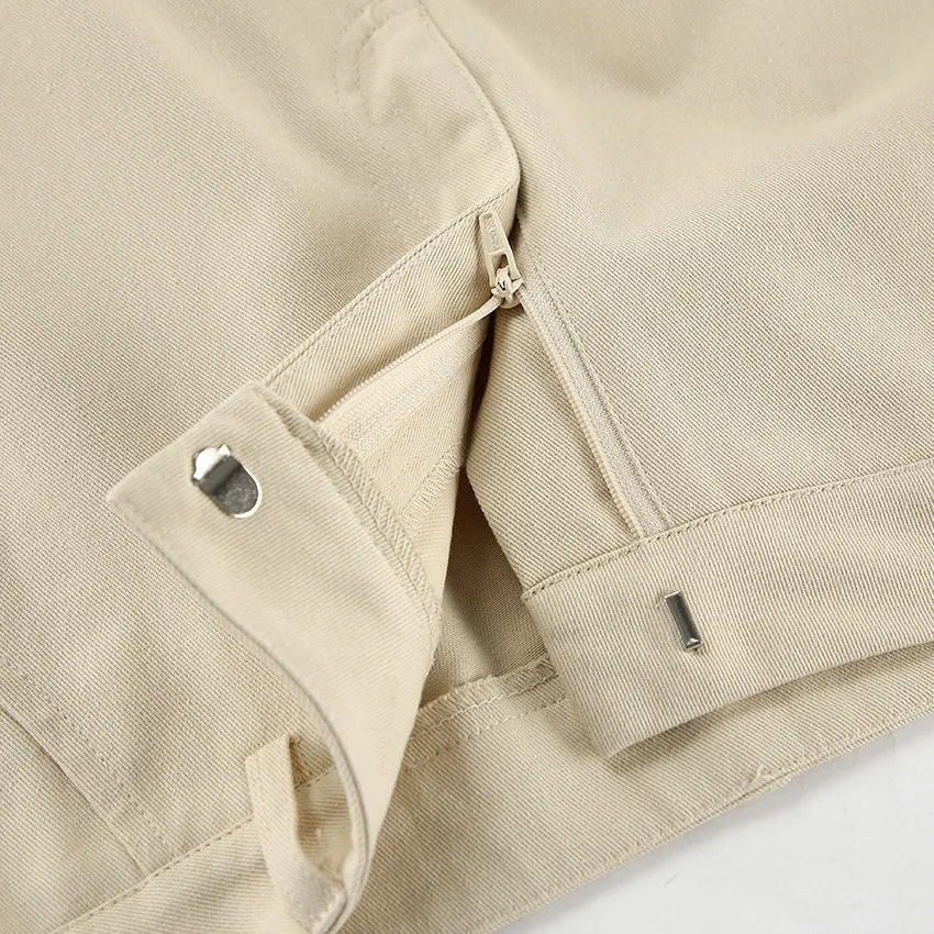 Khaki Classic Wide Leg Pant Women High Waist Pocket Loose Simple Trouser Autumn Winter Streetwear Fashion Casual Pants New