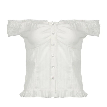 Voguable French Style Button-up Tank Top Chic Elegant Ruched Lace Stitching Slash Neck Camisole Cute Slim-fit Vest Y2K