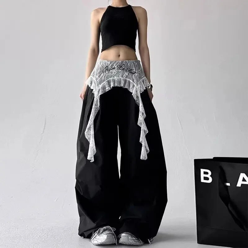 Lace Patchwork Wide Leg Pants