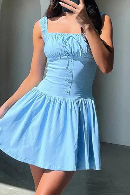 Lace-Up Draped Mini Dress