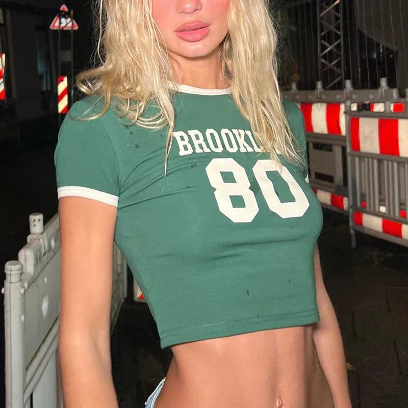 Minimalist Letter Print Slim Fit Crop Top