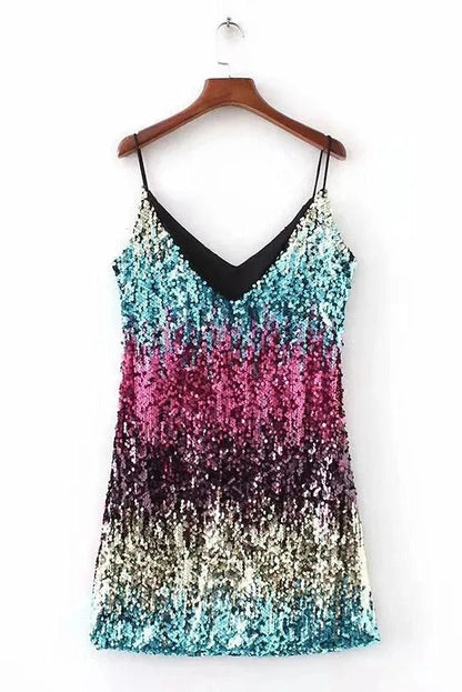 V-Neck Backless Mini Dress with Spaghetti Straps