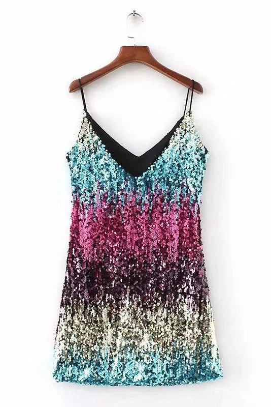 V-Neck Spaghetti Strap Sleeveless Mini Dress