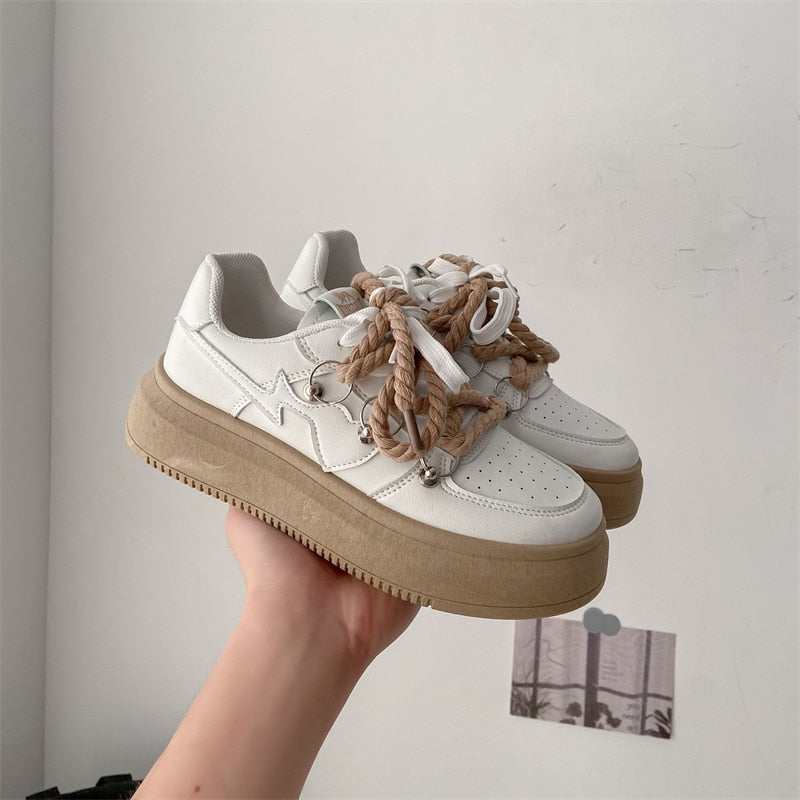 Zapatillas de plataforma transpirables con cordones y suela gruesa para mujer | Ideales para cualquier temporada