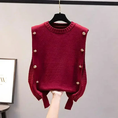 Women’s waistcoat spring and autumn outer wear pullover sweater  fashion casual new ladies sleeveless round neck knitted top